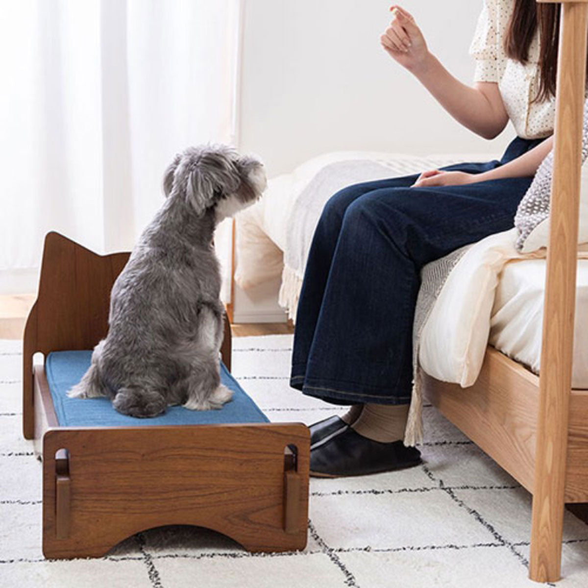 ペットベッド 小型犬用 猫用 ブラウン 幅75 奥行40 高さ40 SH18cm 天然木 ペット家具